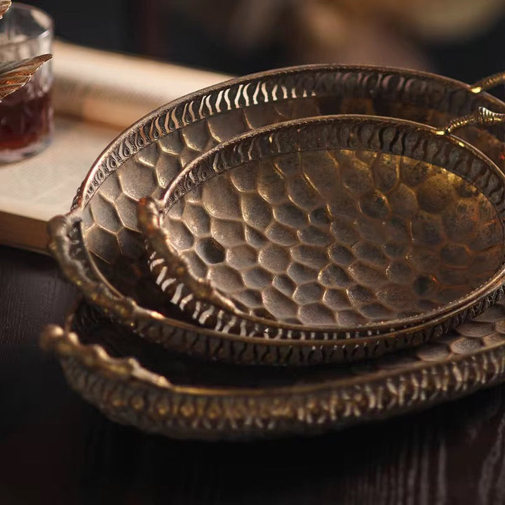 Set of 3 Antique Gold Oval Trays