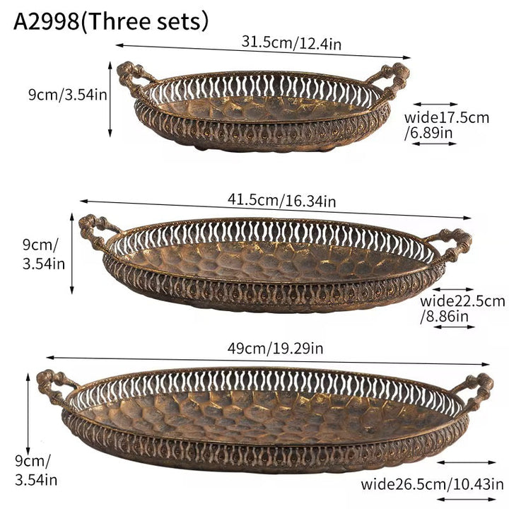 Set of 3 Antique Gold Oval Trays