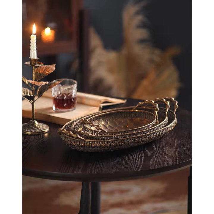 Set of 3 Antique Gold Oval Trays