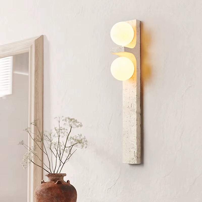Modern Beige Stone 2-Light Globe Wall Sconce