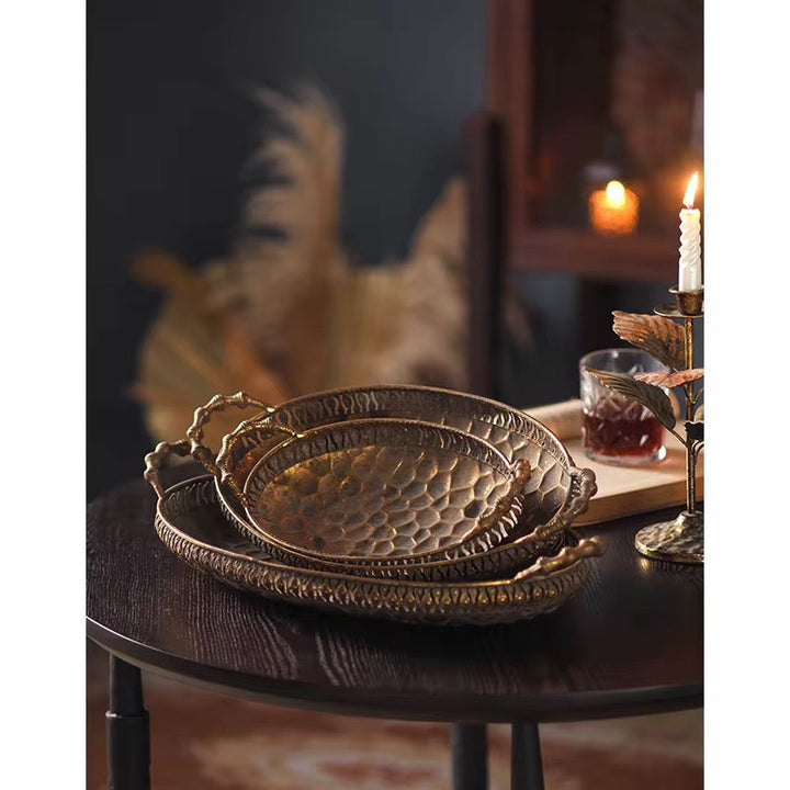 Set of 3 Antique Gold Oval Trays