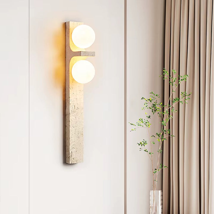Modern Beige Stone 2-Light Globe Wall Sconce