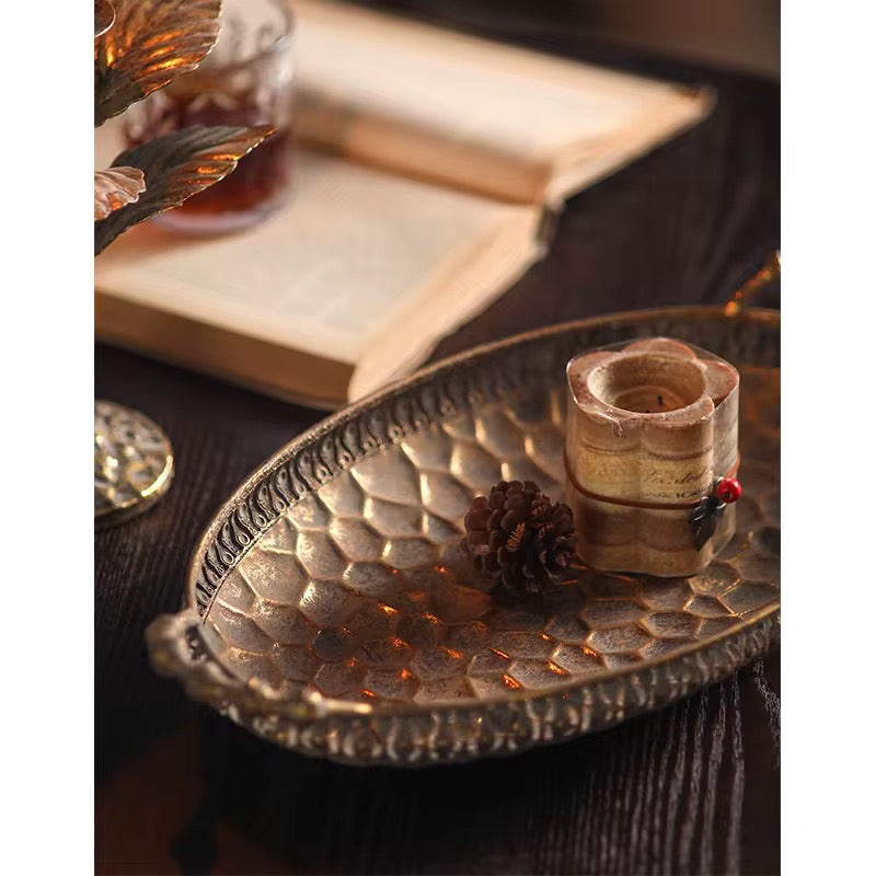 Set of 3 Antique Gold Oval Trays