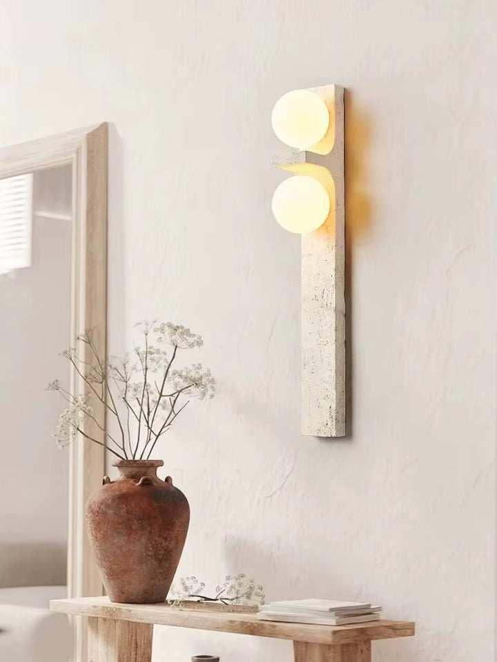 Modern Beige Stone 2-Light Globe Wall Sconce