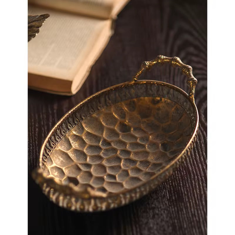 Set of 3 Antique Gold Oval Trays