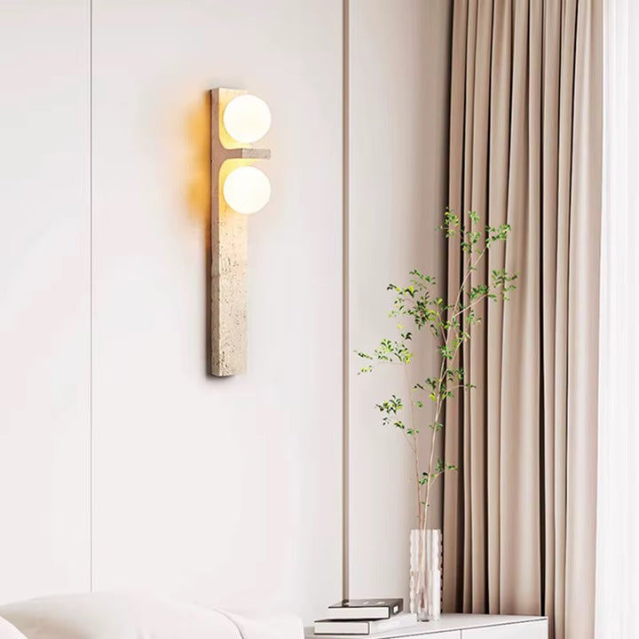 Modern Beige Stone 2-Light Globe Wall Sconce