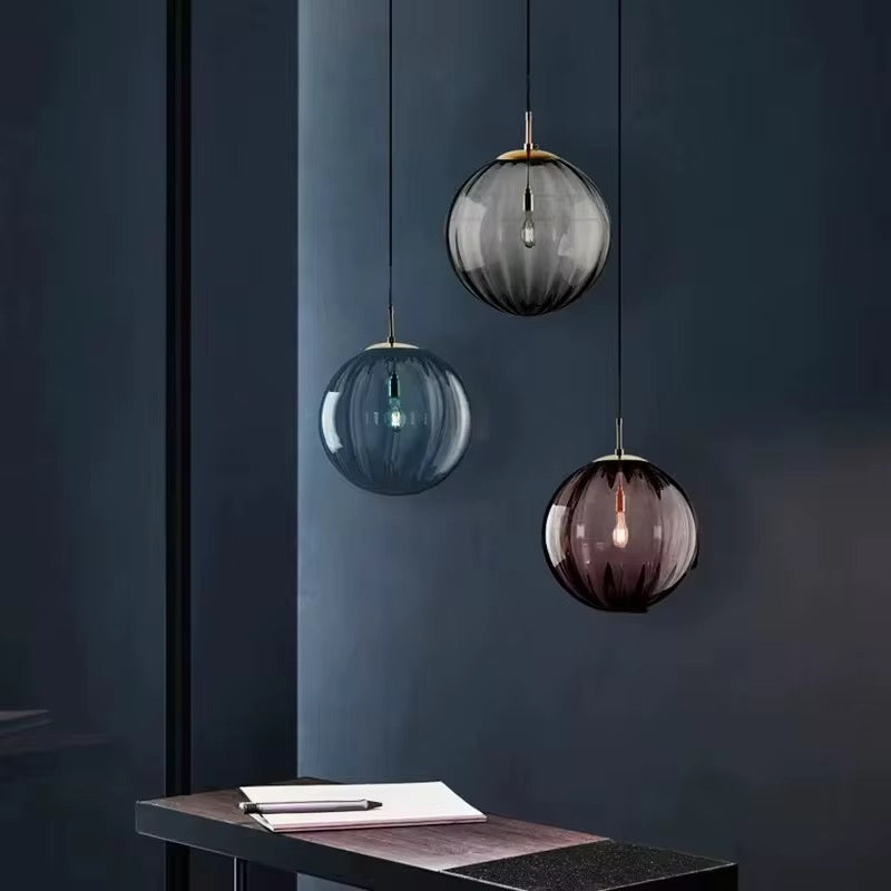 Ribbed Glass Globe Pendant