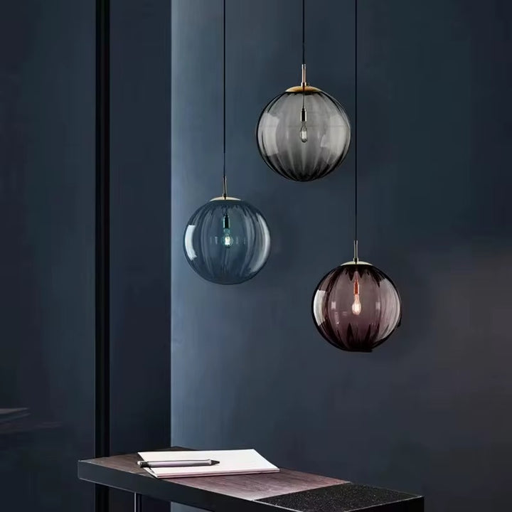 Ribbed Glass Globe Pendant
