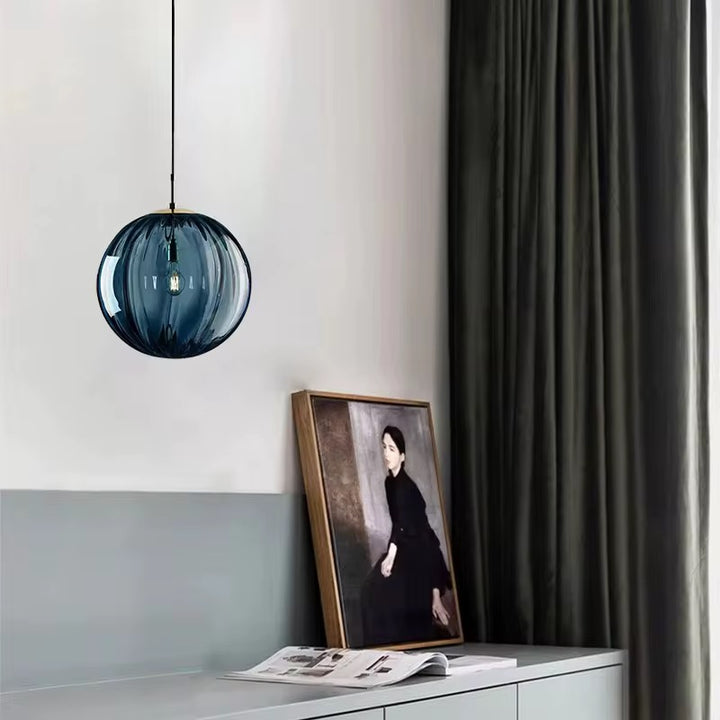 Ribbed Glass Globe Pendant