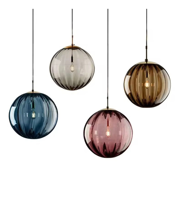 Ribbed Glass Globe Pendant