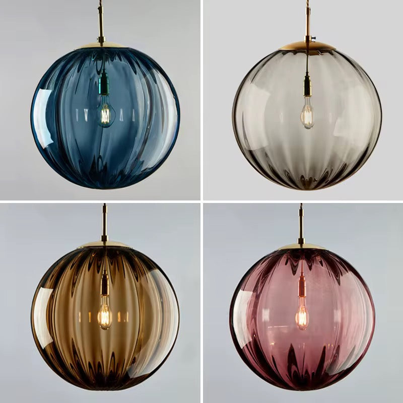 Ribbed Glass Globe Pendant