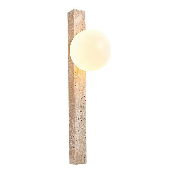 Modern beige travertine wall sconce with round opal globe shade