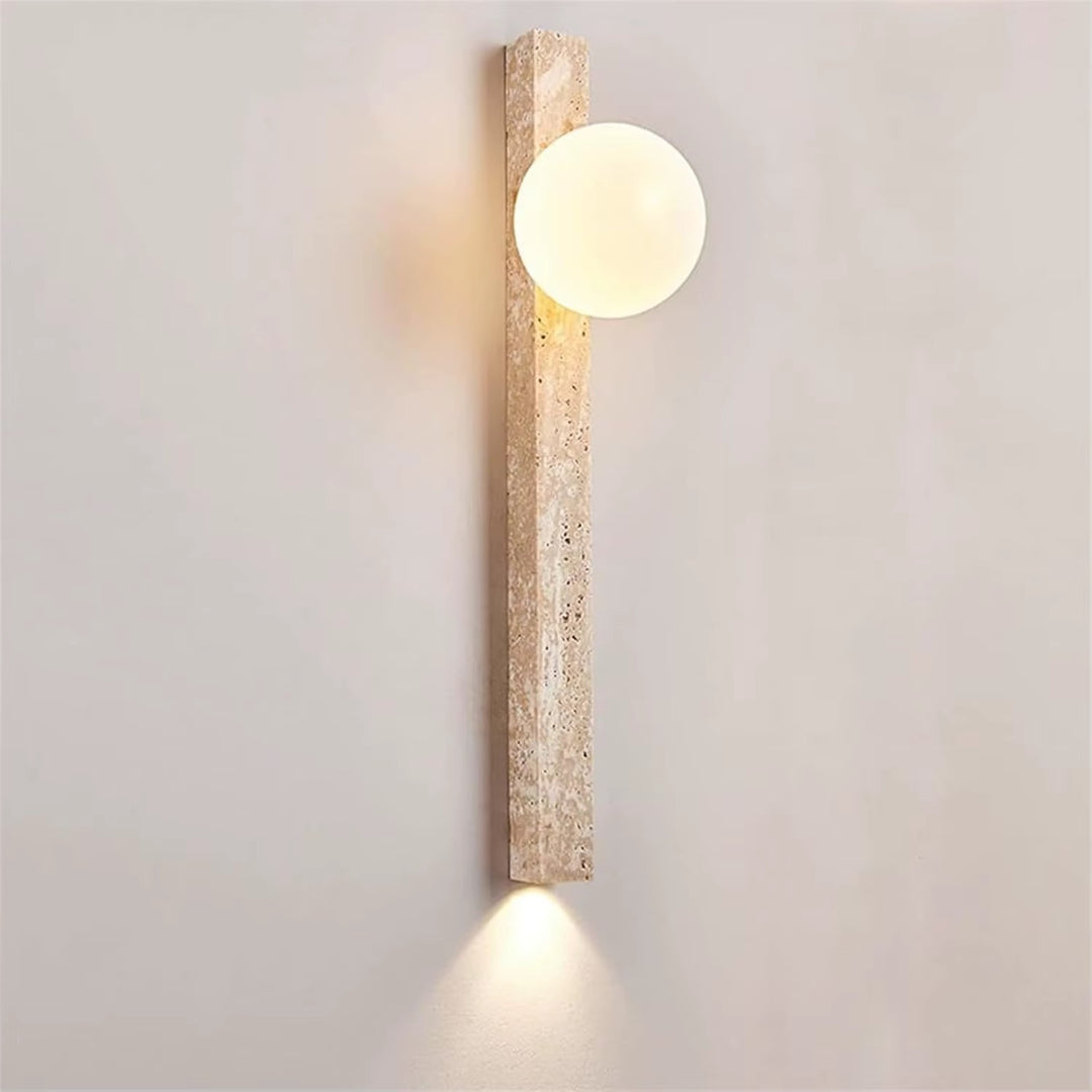 Modern Beige Travertine Globe Wall Sconce