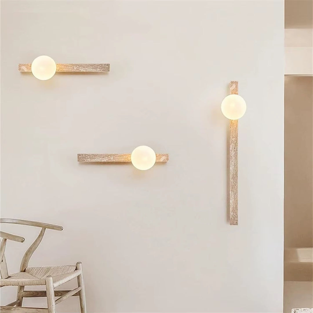 Modern Beige Travertine Globe Wall Sconce