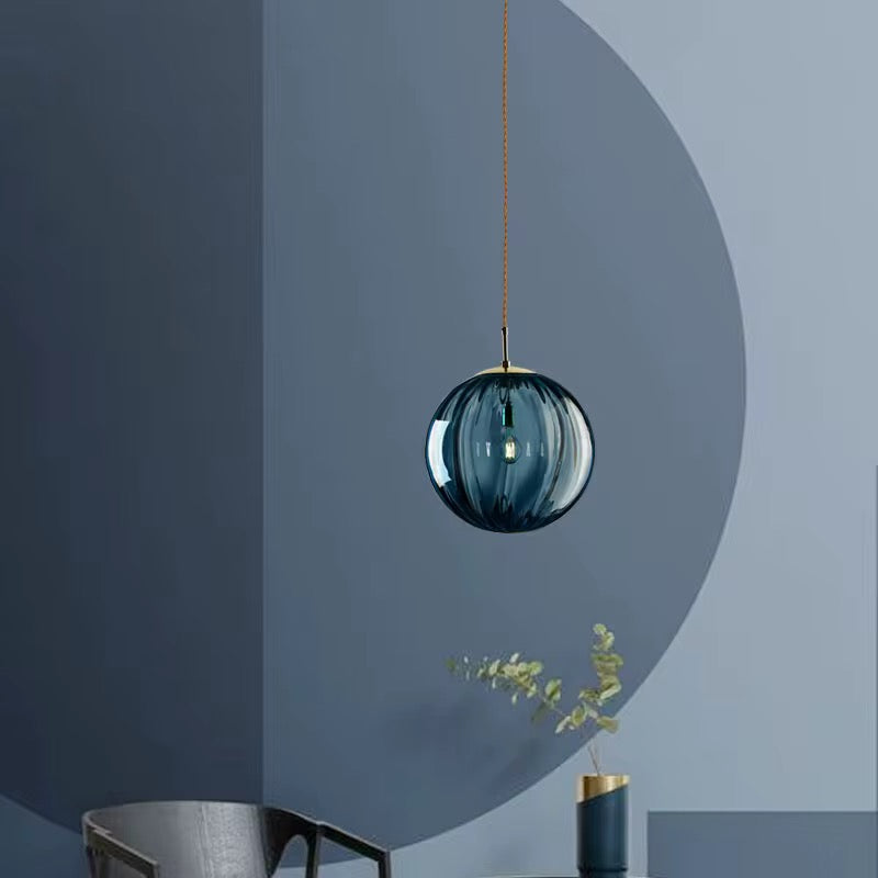 Ribbed Glass Globe Pendant