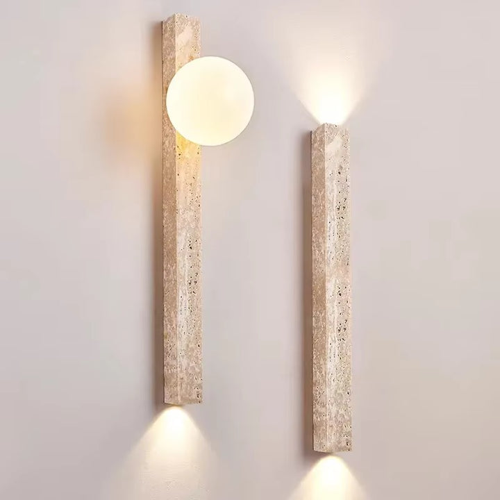 Modern Beige Travertine Globe Wall Sconce