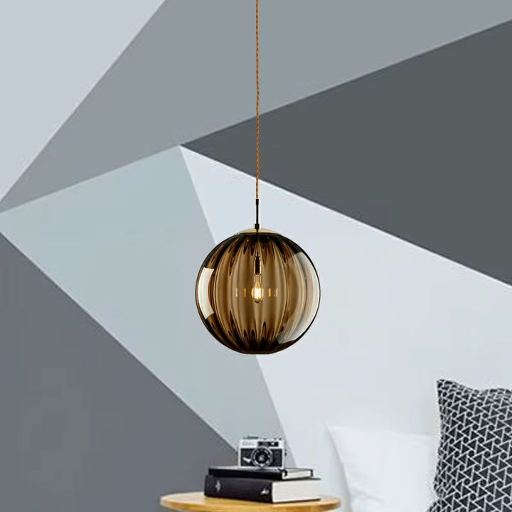Ribbed Glass Globe Pendant