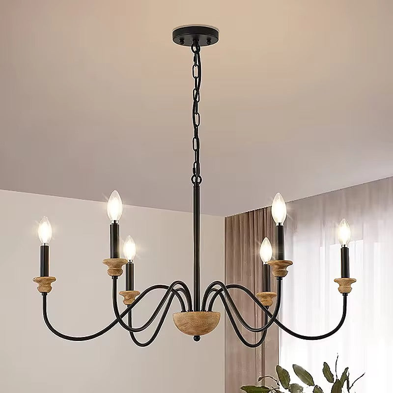 Rustic Black and Wood Chandelier