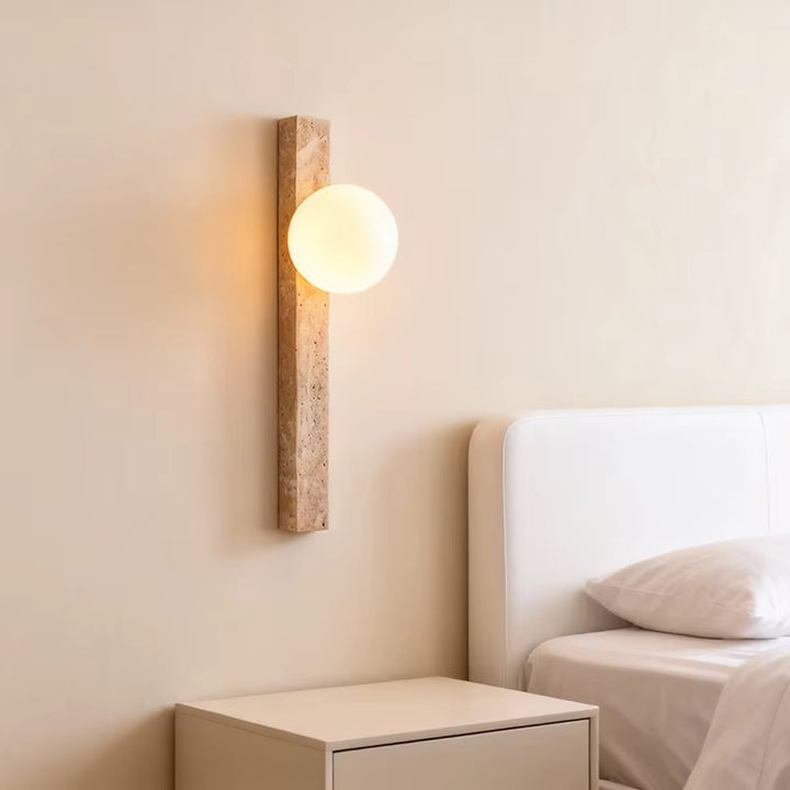 Modern Beige Travertine Globe Wall Sconce