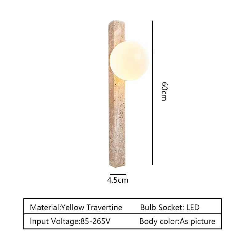 Modern Beige Travertine Globe Wall Sconce