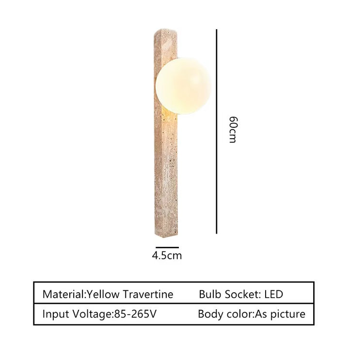 Modern Beige Travertine Globe Wall Sconce