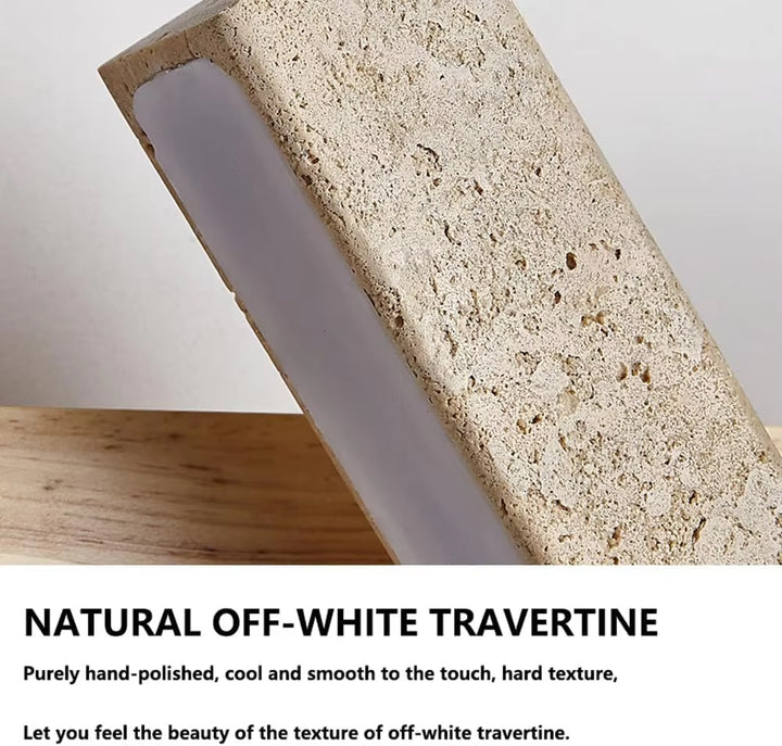 Modern Beige Stone LED Wall Sconce with Wood Backplate