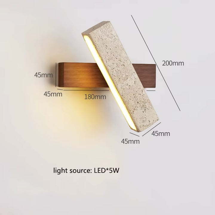 Modern Beige Stone LED Wall Sconce with Wood Backplate