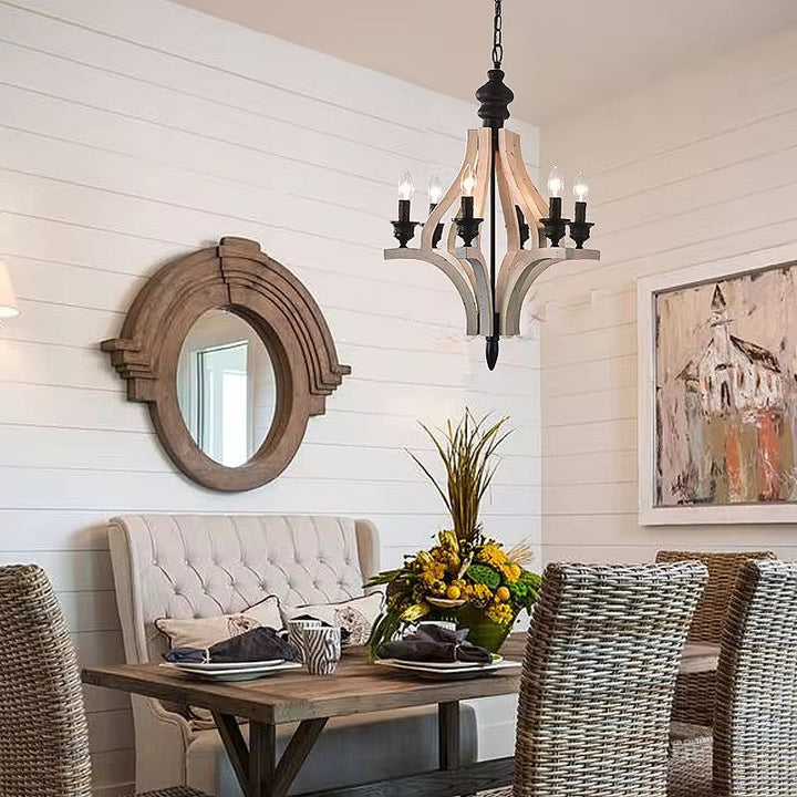 Rustic Wood and Black Metal Chandelier