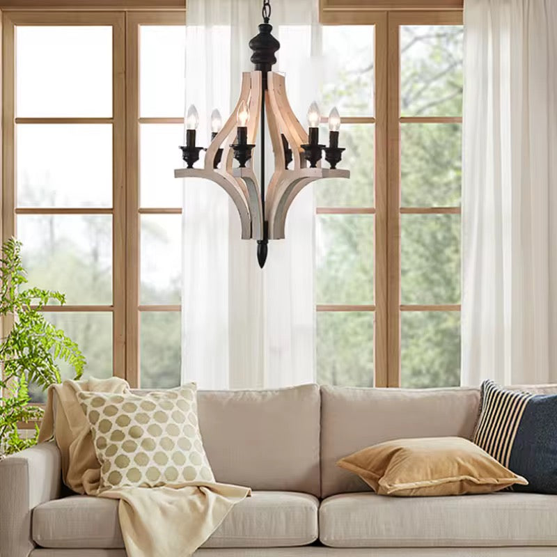 Rustic Wood and Black Metal Chandelier