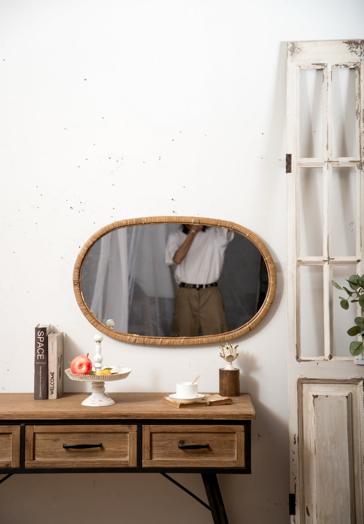Oval Rattan Wall Mirror