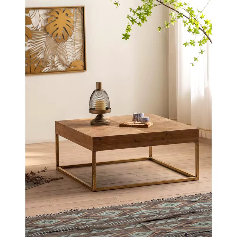 Square Wood & Metal Modern Coffee Table