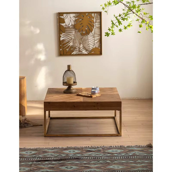 Square Wood & Metal Modern Coffee Table