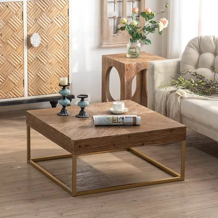 Square Wood & Metal Modern Coffee Table