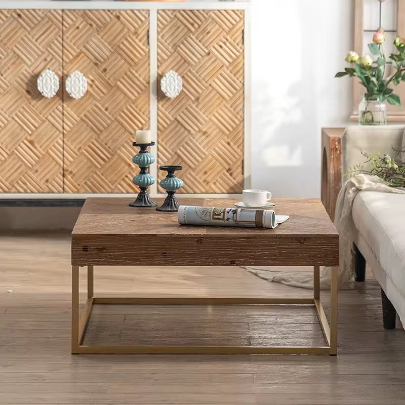 Square Wood & Metal Modern Coffee Table