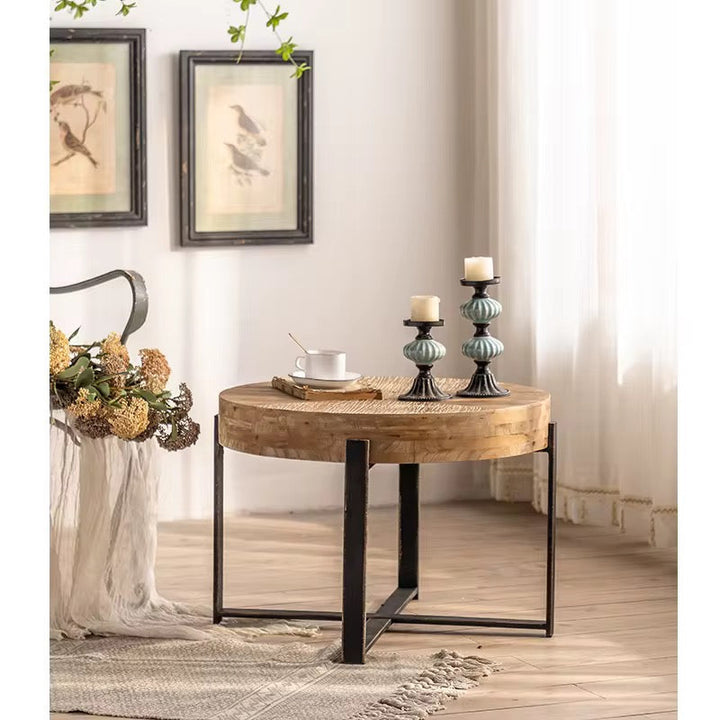 Round Wood & Metal Coffee Table