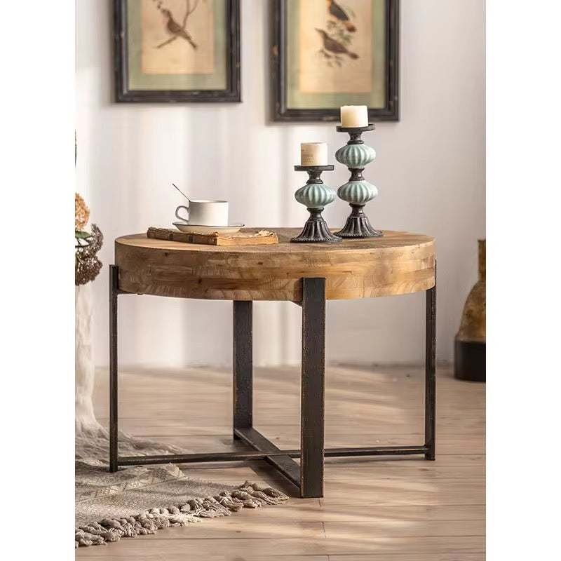 Round Wood Metal Coffee Table Rustic Modern Living Room Furniture Round Wood Metal Coffee Table Rustic Modern Living Room Furniture