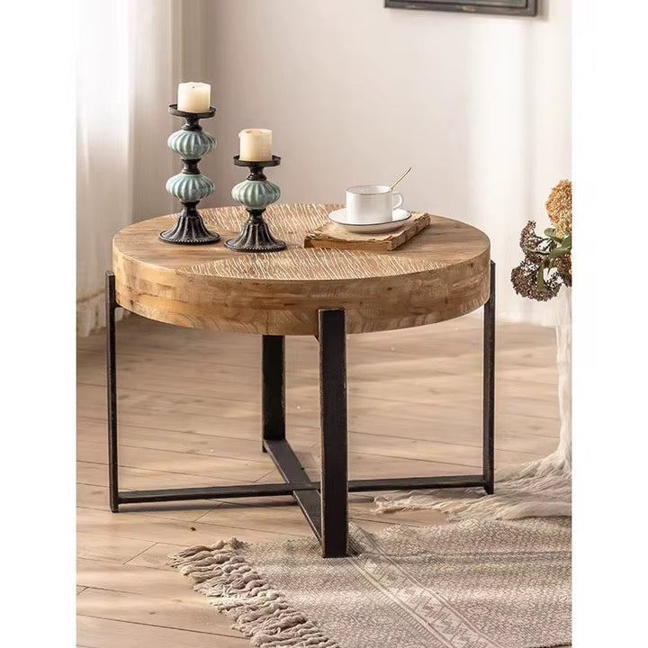 Round Wood & Metal Coffee Table