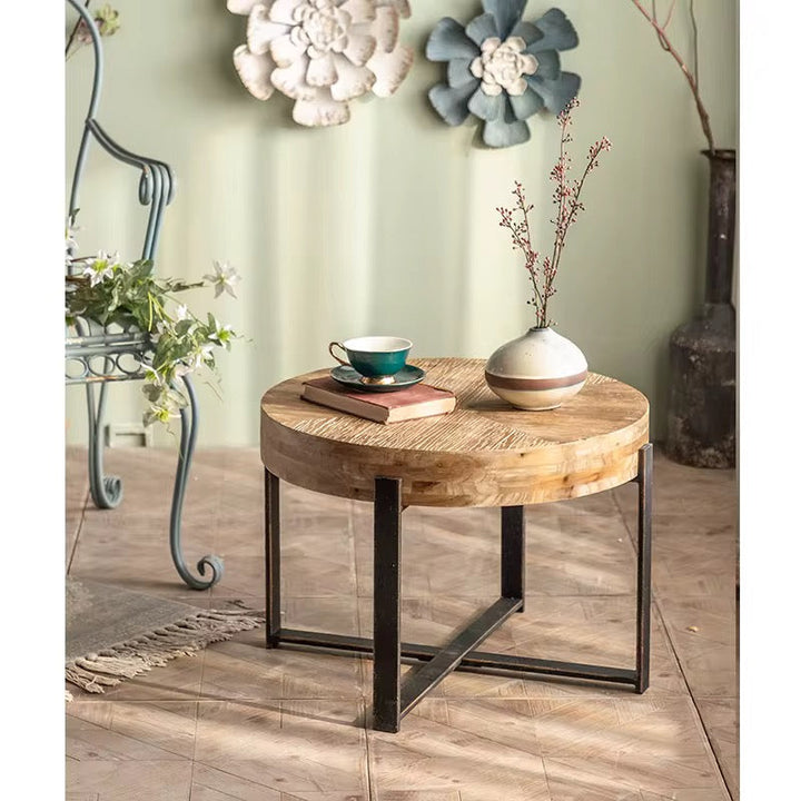 Round Wood & Metal Coffee Table