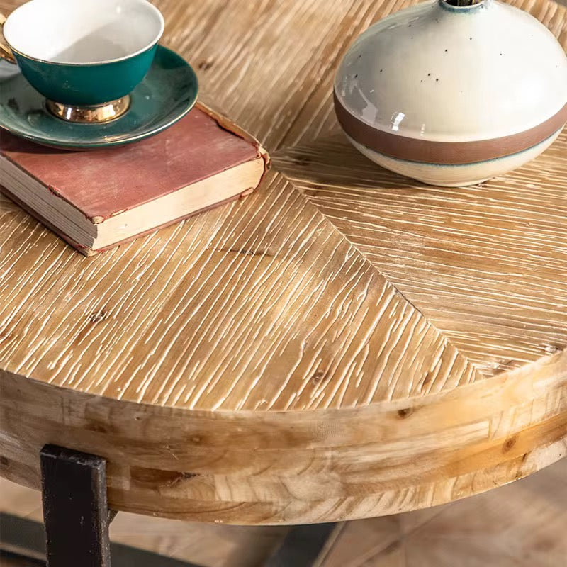 Round Wood & Metal Coffee Table