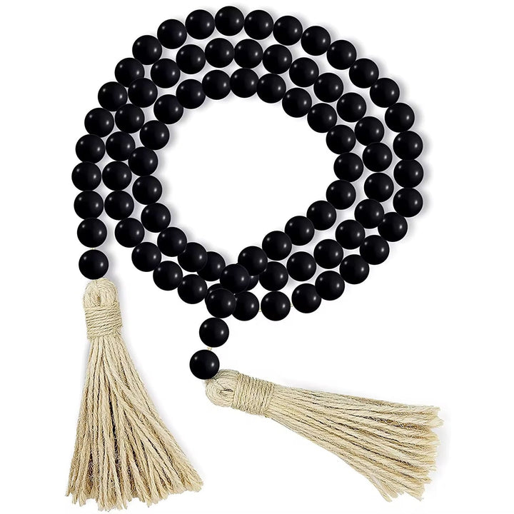 Boho Wooden Bead Garland with Jute Tassels
