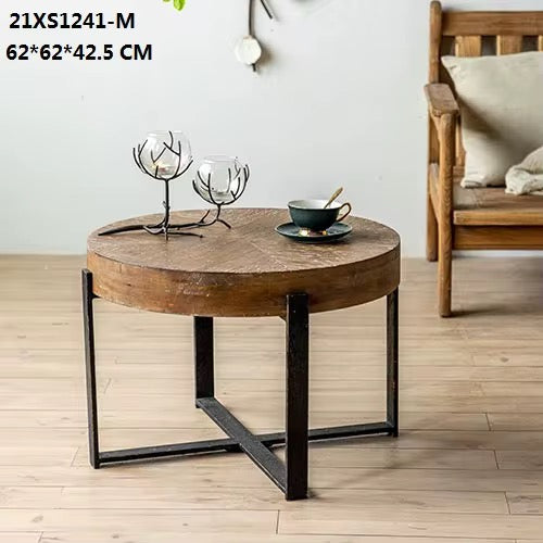 Round Wood & Metal Coffee Table