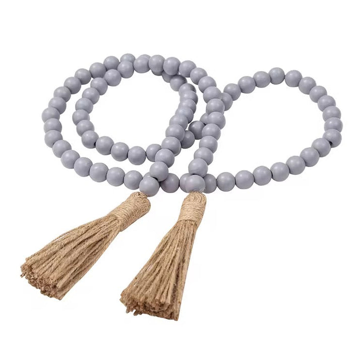 Boho Wooden Bead Garland with Jute Tassels