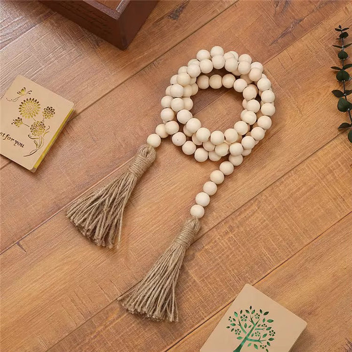 Boho Wooden Bead Garland with Jute Tassels