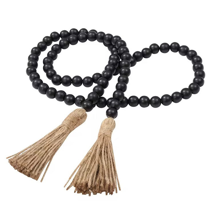 Boho Wooden Bead Garland with Jute Tassels