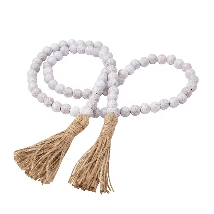 Boho Wooden Bead Garland with Jute Tassels