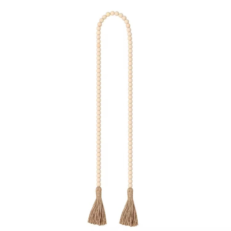 Boho Wooden Bead Garland with Jute Tassels