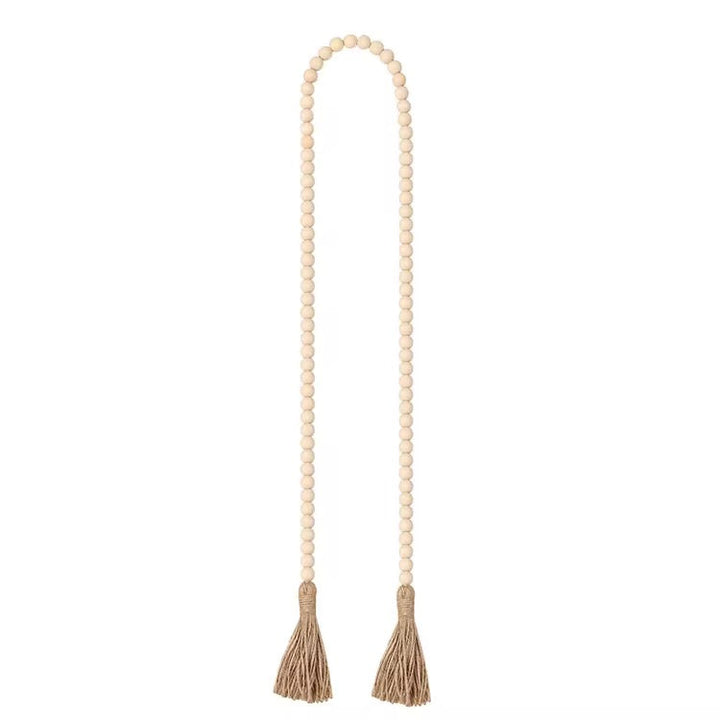 Boho Wooden Bead Garland with Jute Tassels