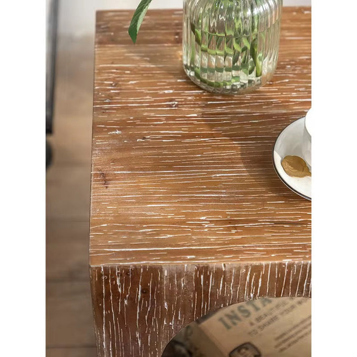 Rustic Wood Cube Side Table with Cutout Design