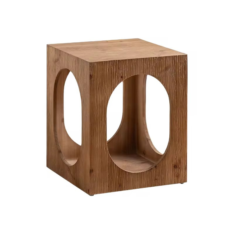 Rustic Wood Cube Side Table with Cutout Design