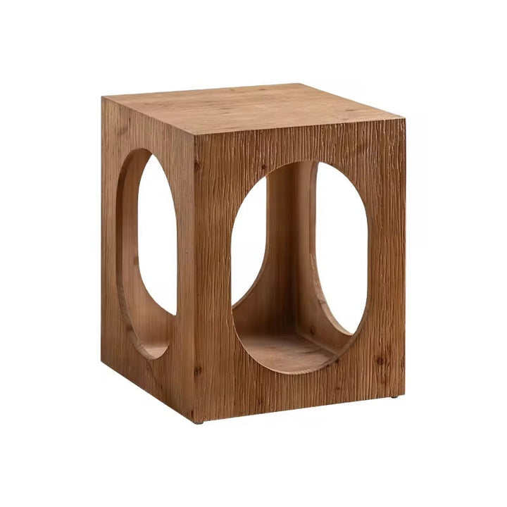 Rustic Wood Cube Side Table with Cutout Design